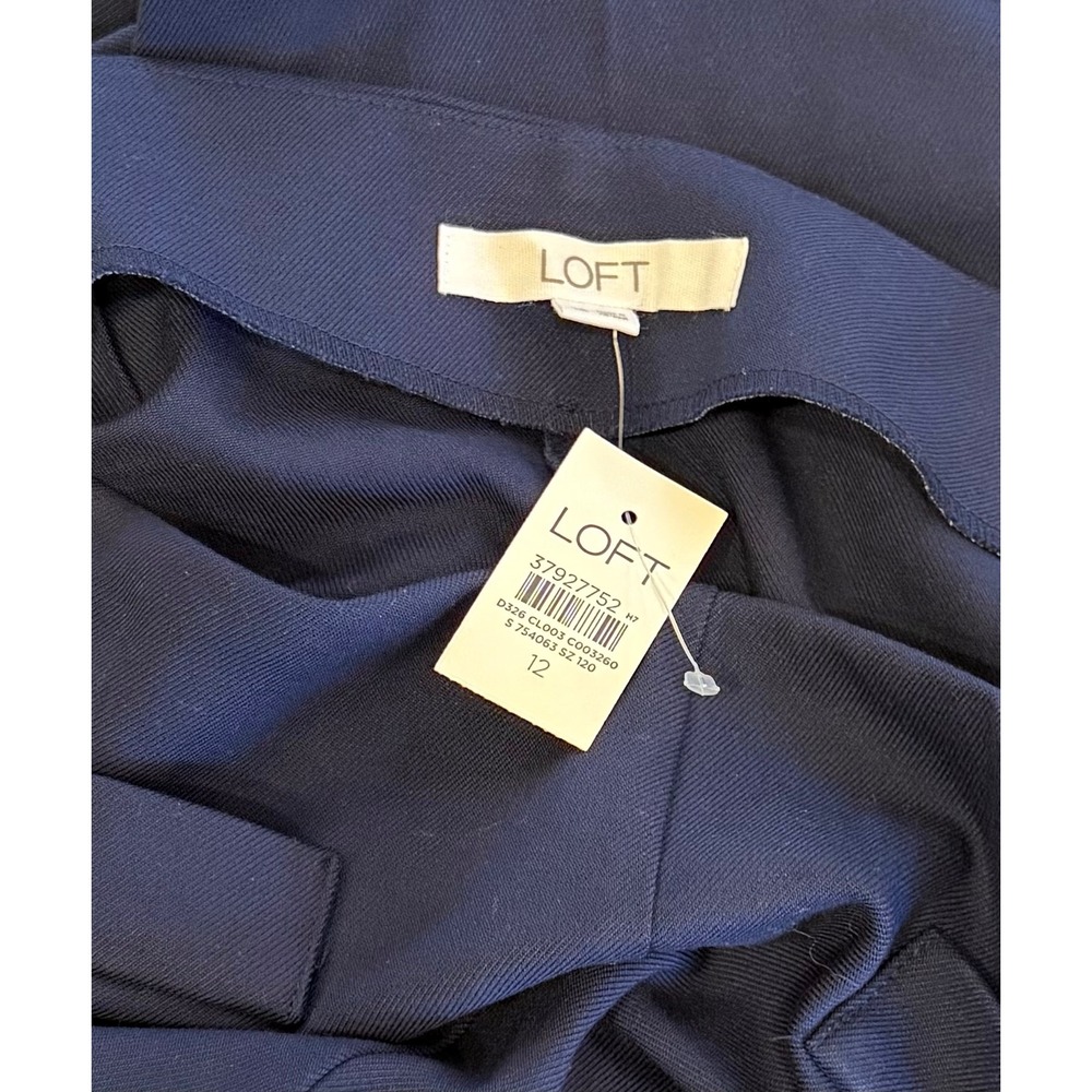 LOFT Navy Blue Flat Front Side Zip Wide Leg Business Casual Trousers Pant Sz 12 - Picture 8 of 9